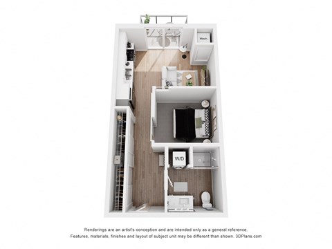Floor plan for 1 bed, 1 bath, 565 sqft